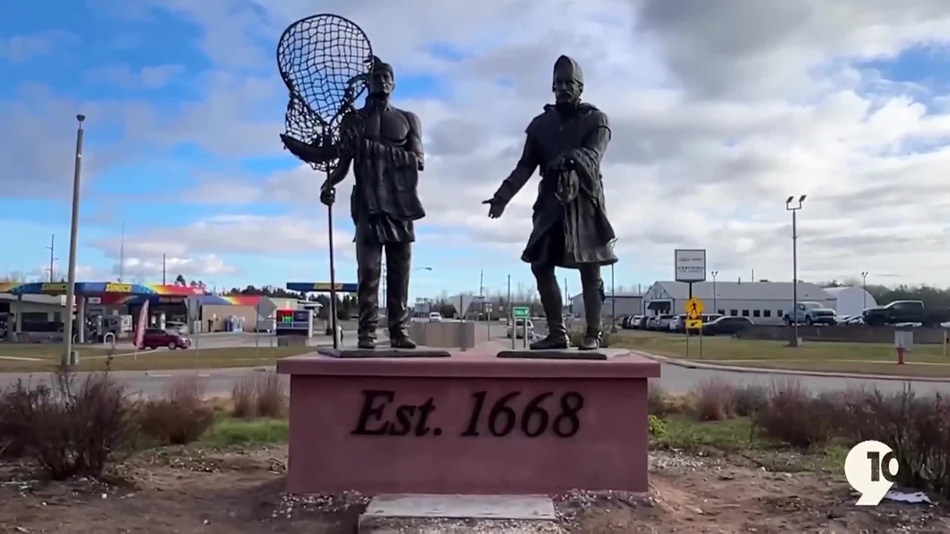 Sault Ste. Marie roundabout features statues of Chief Shingabawossin ...